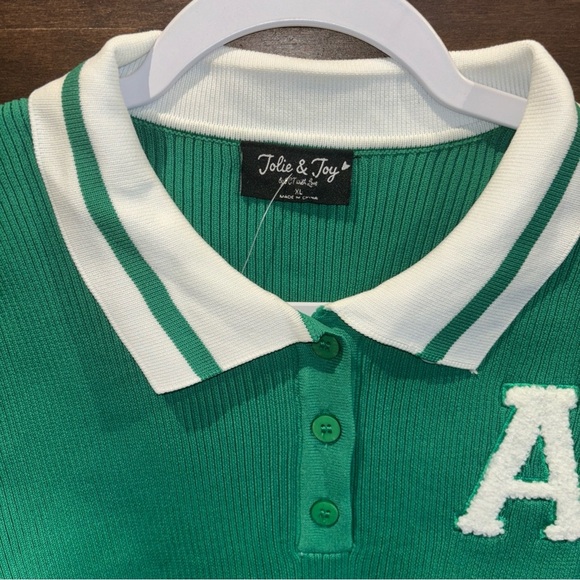 JOLIE & Joy  GREEN XL  JR. MONOGRAM A RIBBED CROPPED PREPPY PULLOVER - Picture 4 of 13